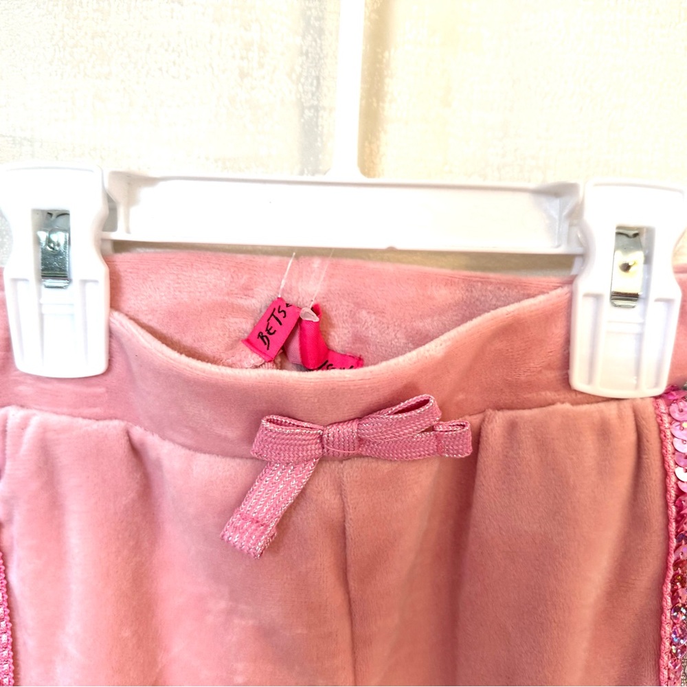 Betsey Johnson NWT Size 4 Child Pink Velour Sequined Pants & Top Set - Picture 5 of 5
